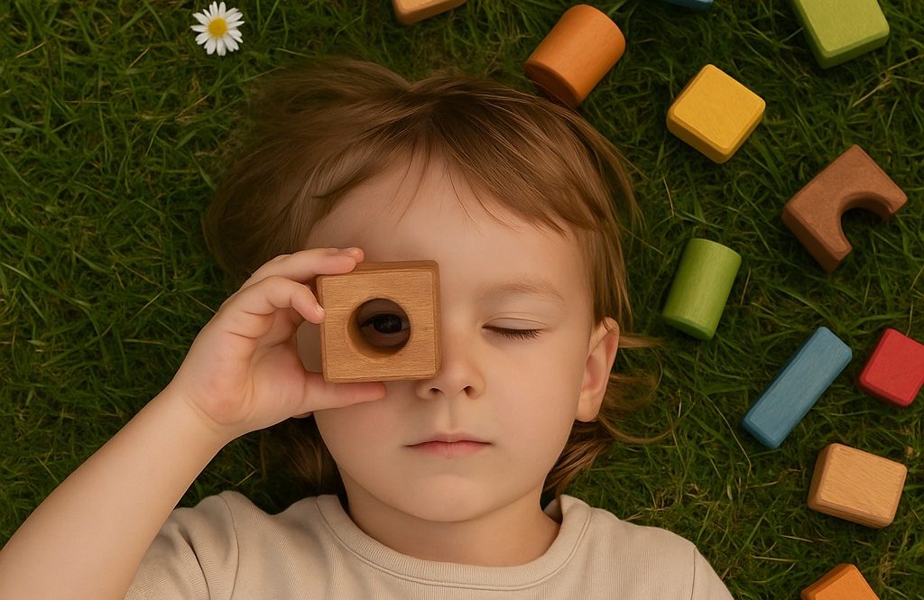 Child playing with Lambon wooden toys